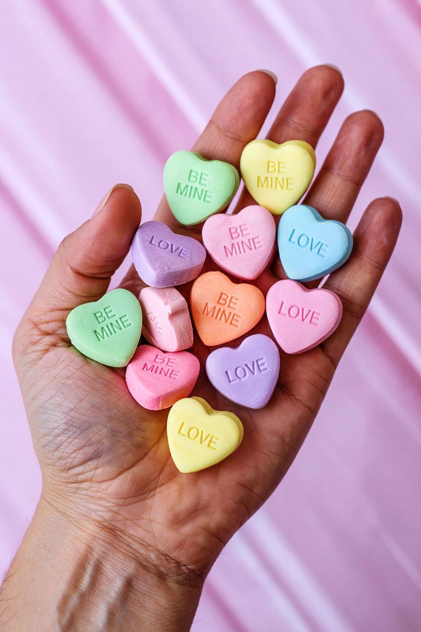 Valentine candy heart - 25 Valentine's Day Aesthetic Photo Ideas