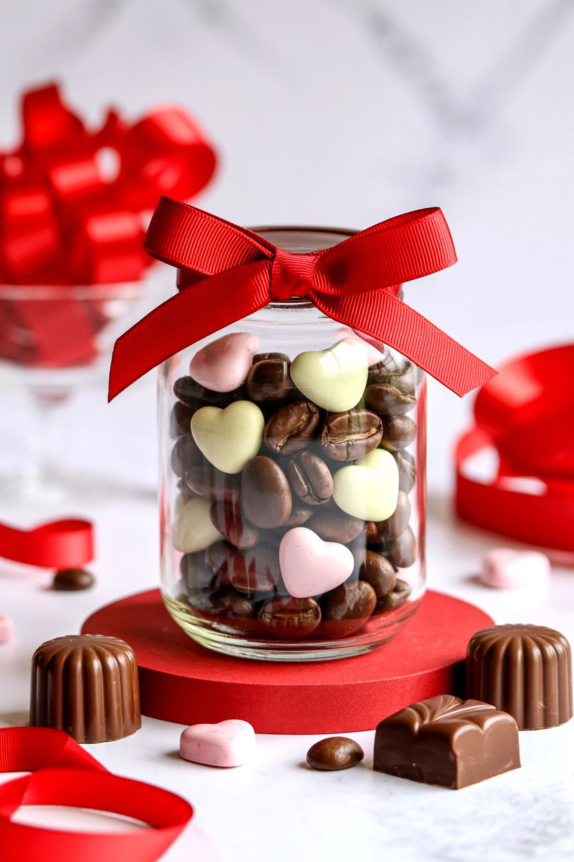 Valentine chocolate espresso beans - 25 Valentine's Day Coffee Gift Basket Ideas