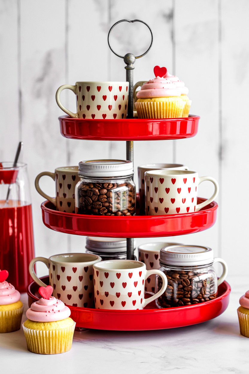 Valentine coffee bar tiered tray - 25 Modern Valentine's Day Tiered Tray Ideas