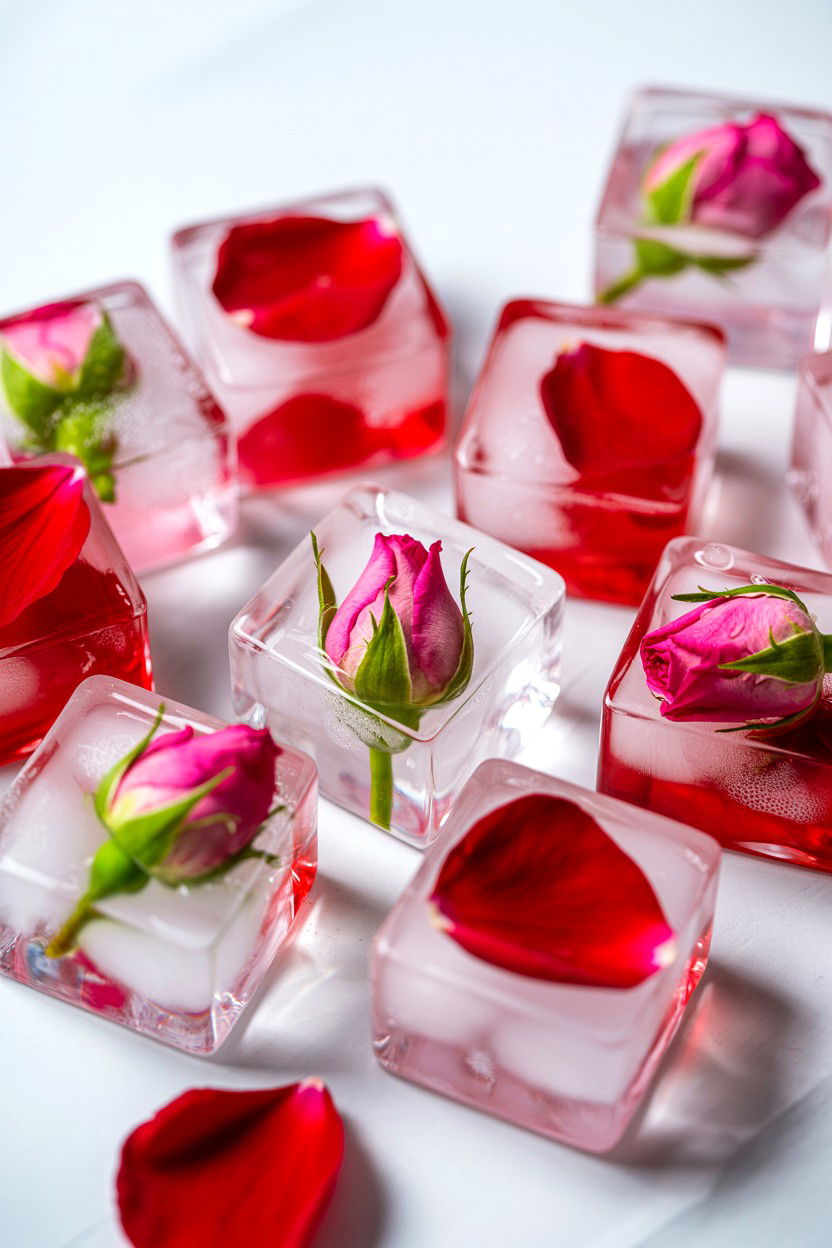 Valentine floral ice cubes - 25 Valentine's Day Bridal Shower Ideas