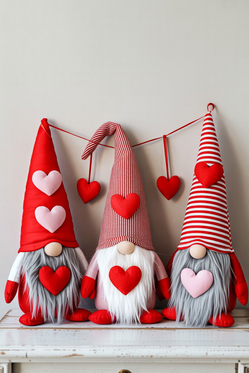 Valentine gnome decor - 25 Valentine's Day Shelf Decor Ideas