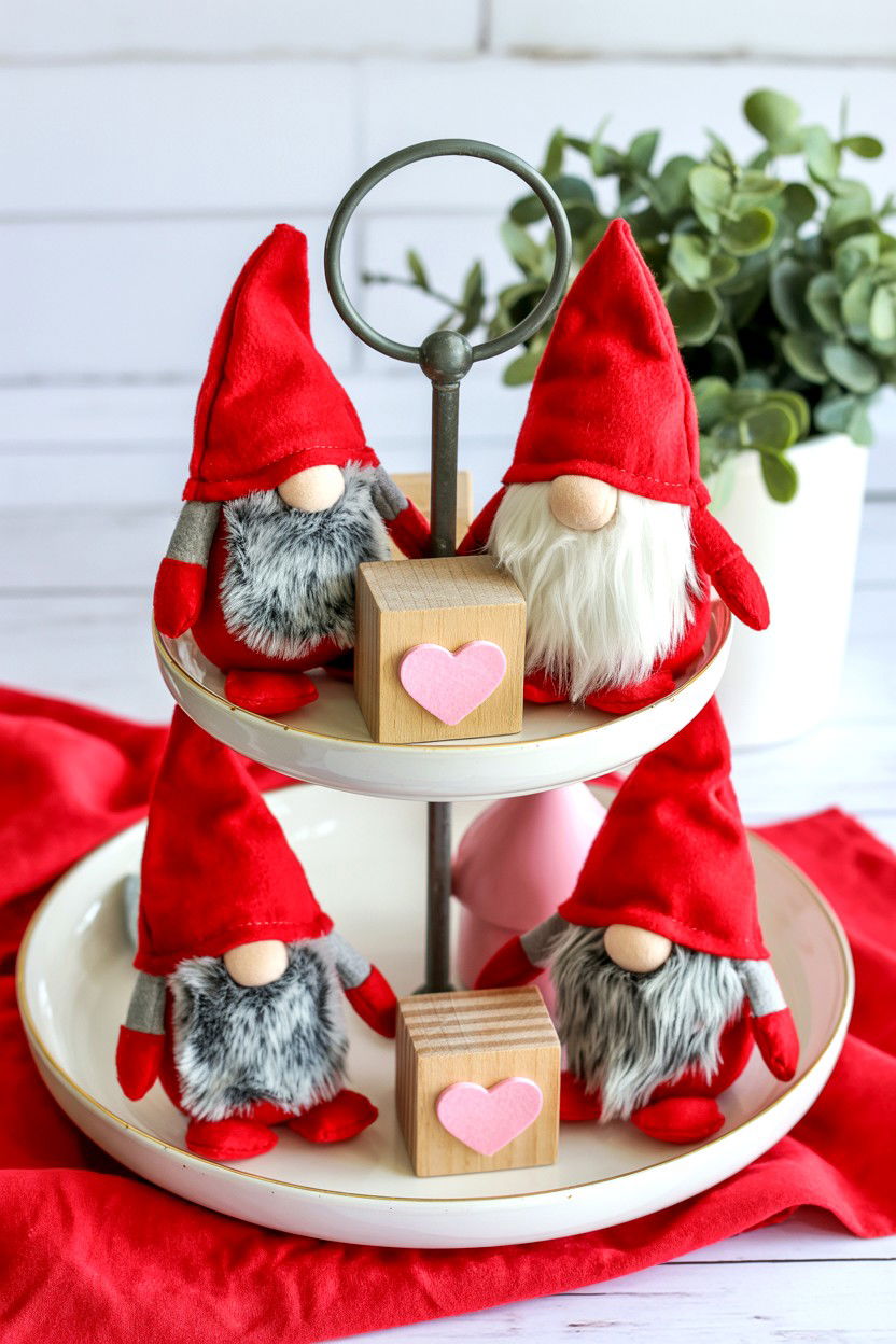 Valentine gnome tiered tray - 25 Modern Valentine's Day Tiered Tray Ideas