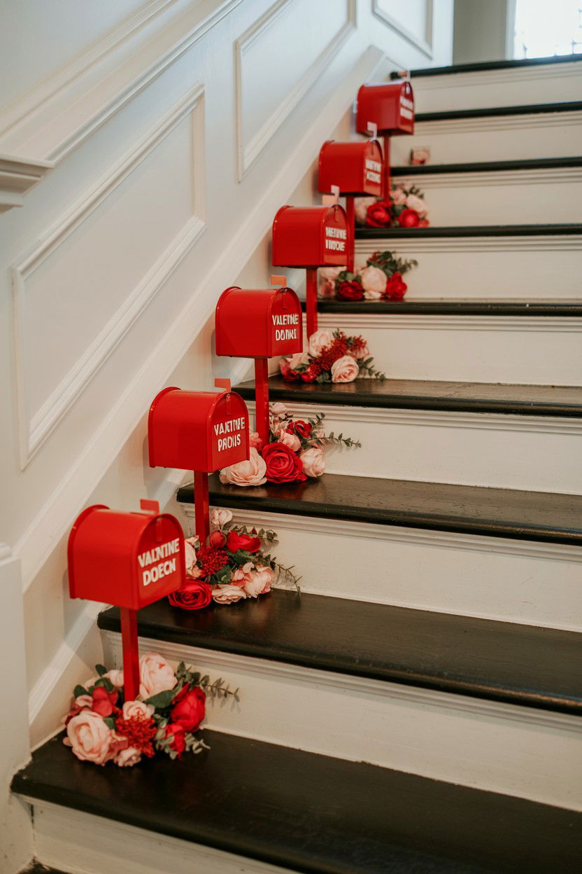 Valentine mailbox staircase decor - 25 Valentine's Day Staircase Decor Ideas