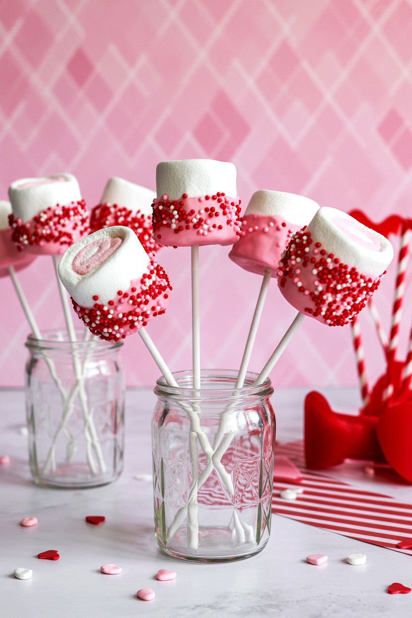Valentine marshmallow pops - 25 Valentine's Day Kitchen Tiered Tray Ideas