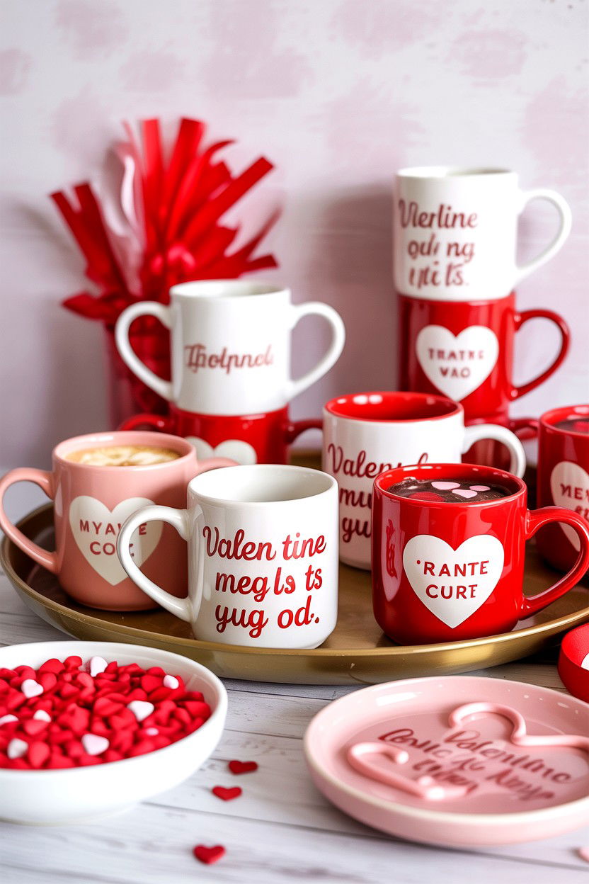 Valentine mug collection - 25 Valentine's Day Kitchen Tiered Tray Ideas