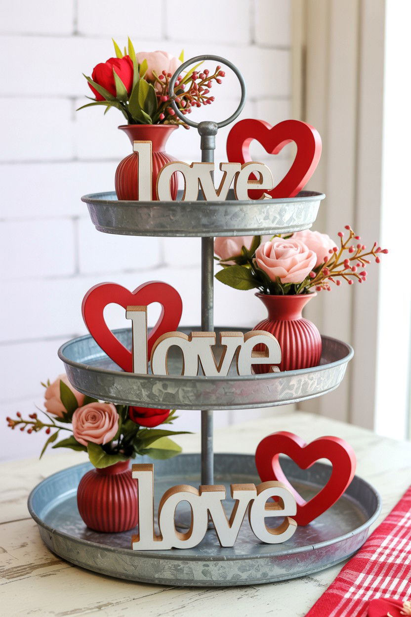 Valentine tiered tray display - 25 Valentine's Day Centerpiece Ideas