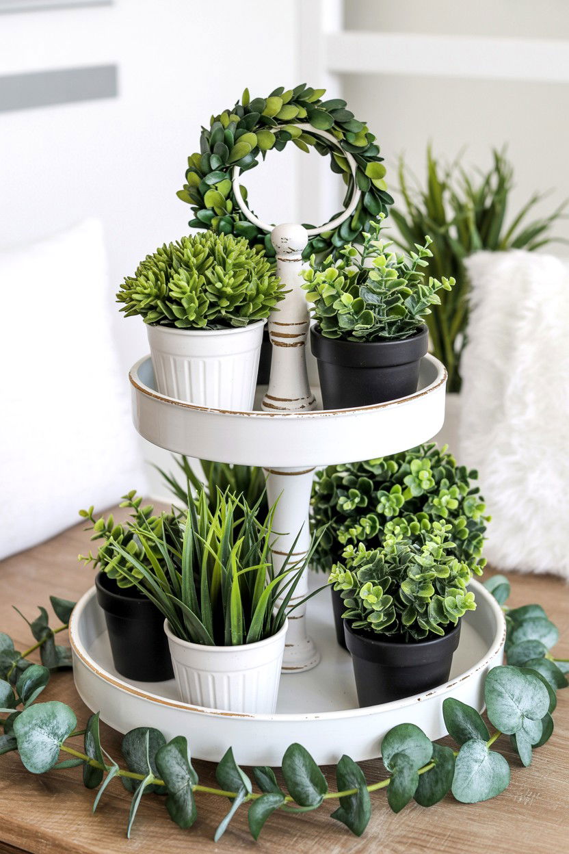 Valentine tiered tray greenery - 25 Modern Valentine's Day Tiered Tray Ideas