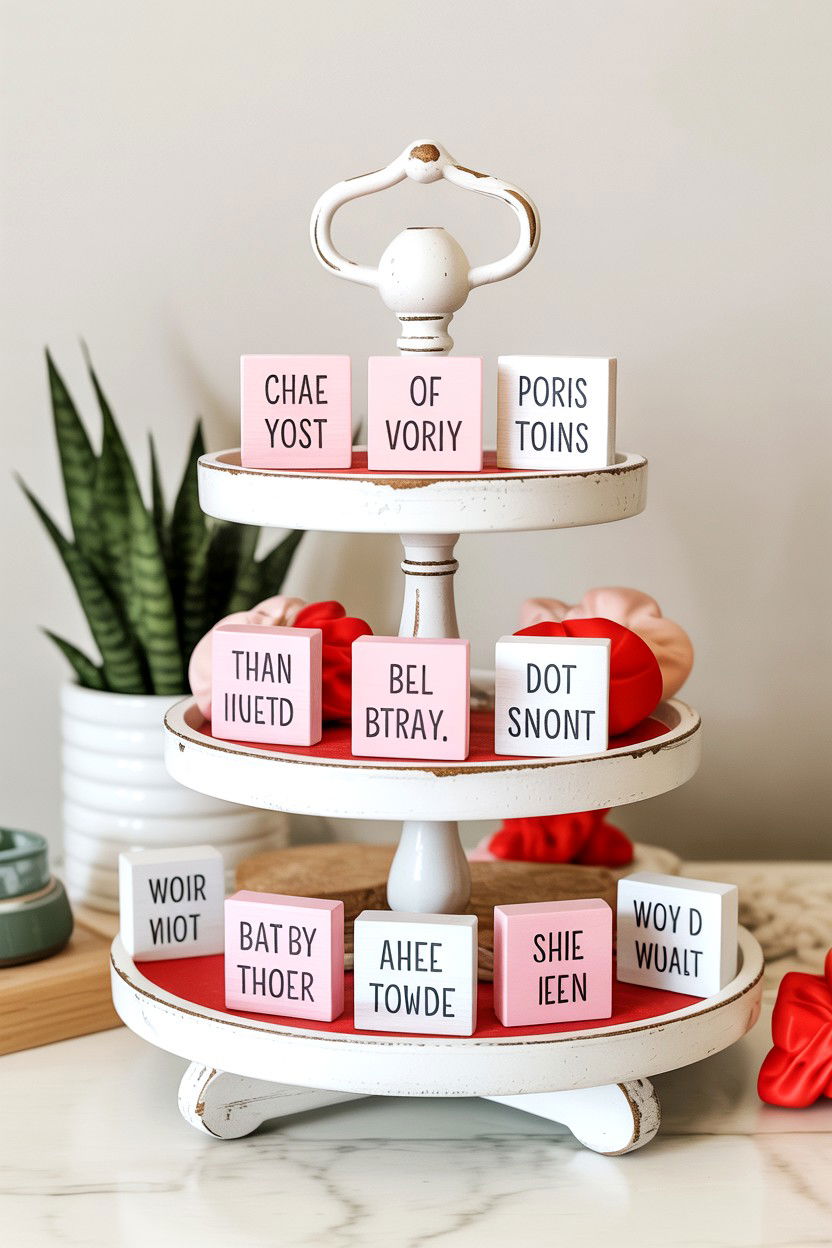 Valentine tiered tray signs - 25 Modern Valentine's Day Tiered Tray Ideas