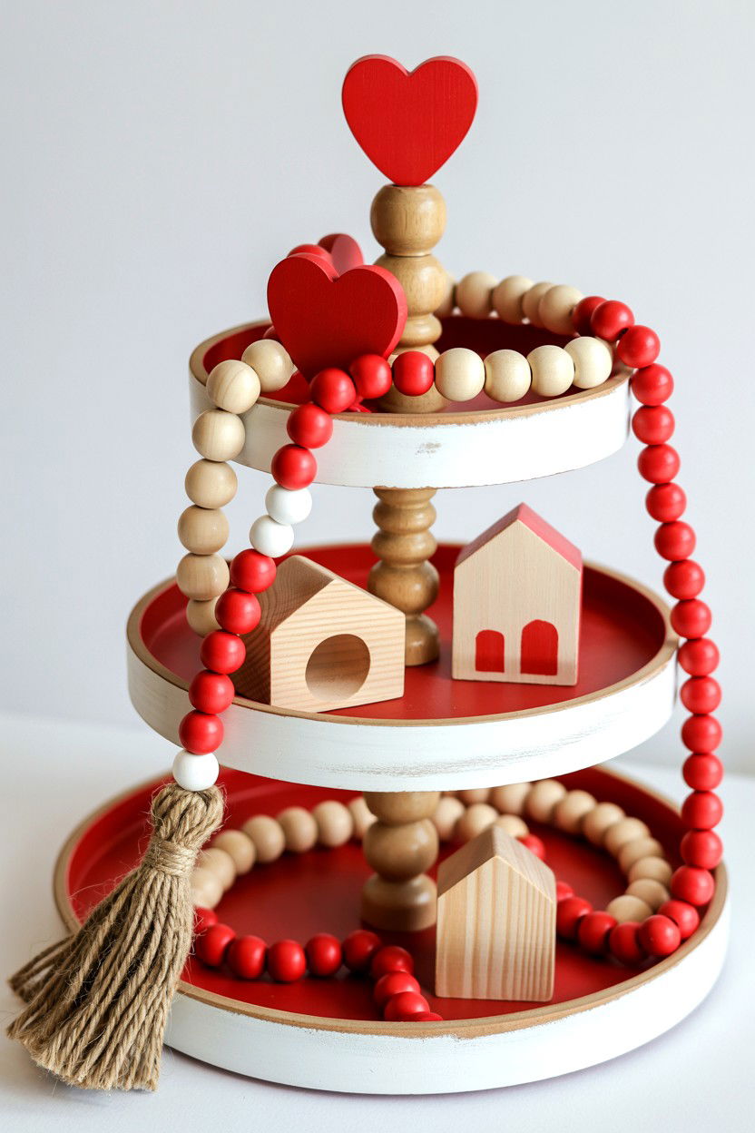 Valentine tiered tray wood beads - 25 Modern Valentine's Day Tiered Tray Ideas