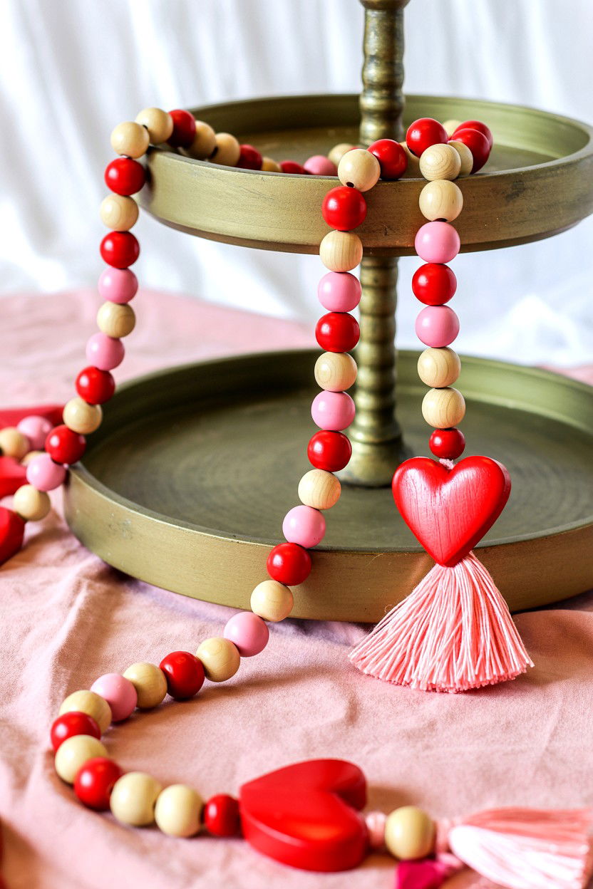 Valentine wood bead garland - 25 Valentine's Day Kitchen Tiered Tray Ideas