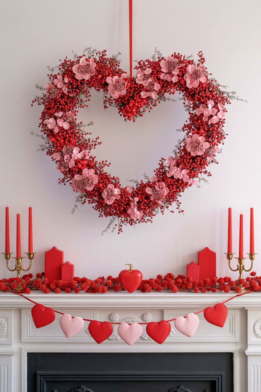 Valentine wreath - 25 Valentine's Day Mantel Decorating Ideas