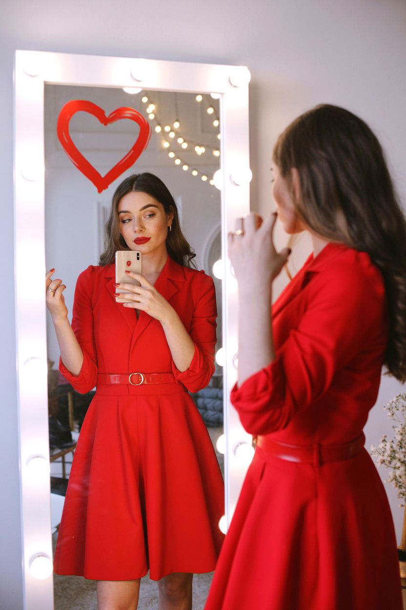 Valentines Day Mirror Selfie - 25 Valentine's Day Indoor Photo Ideas