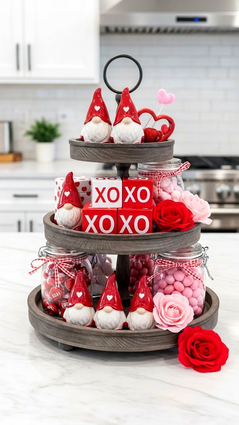 Valentines Day tiered tray - 25 valentine's day decor ideas