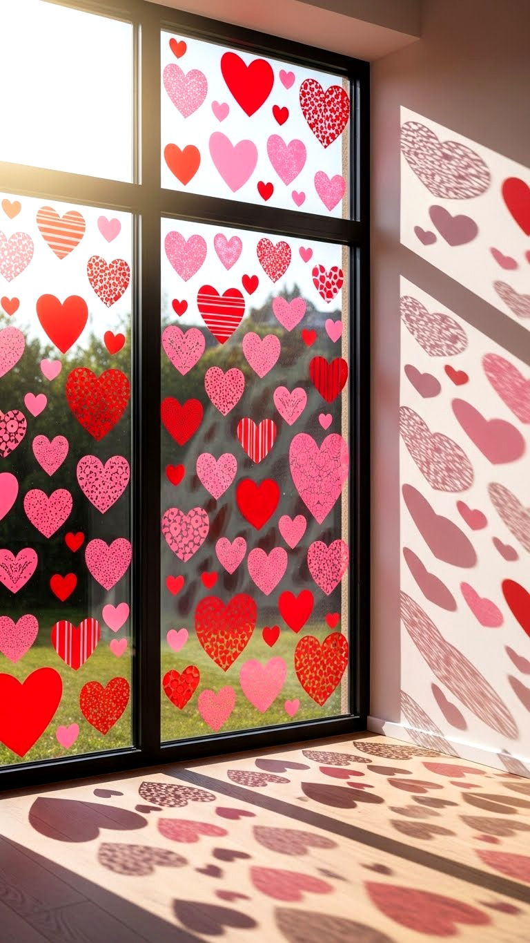 Valentines Day window clings - 25 valentine's day decor ideas