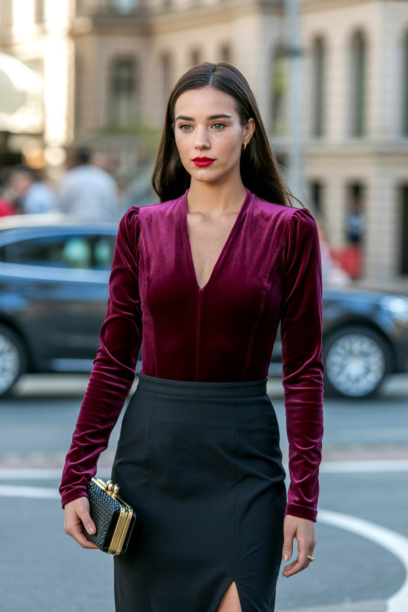 Velvet Bodysuit - 25 Valentine's Day Velvet Outfit Ideas