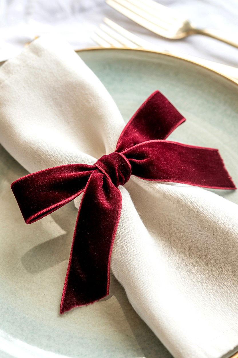 Velvet Bow Accents - 25 Minimalist Valentine's Day Table Ideas