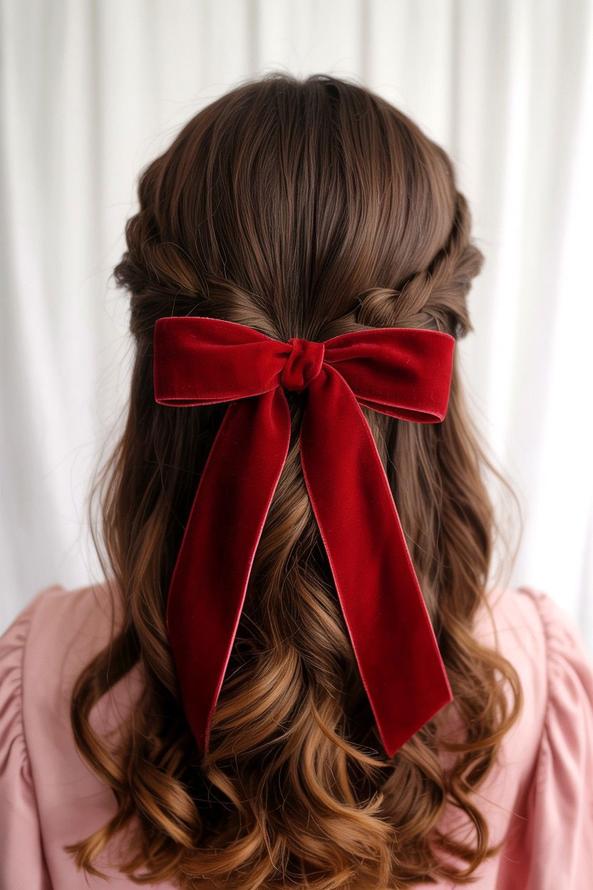 Velvet Bow Half Up - 25 Valentine's Day Half Up Half Down Hair