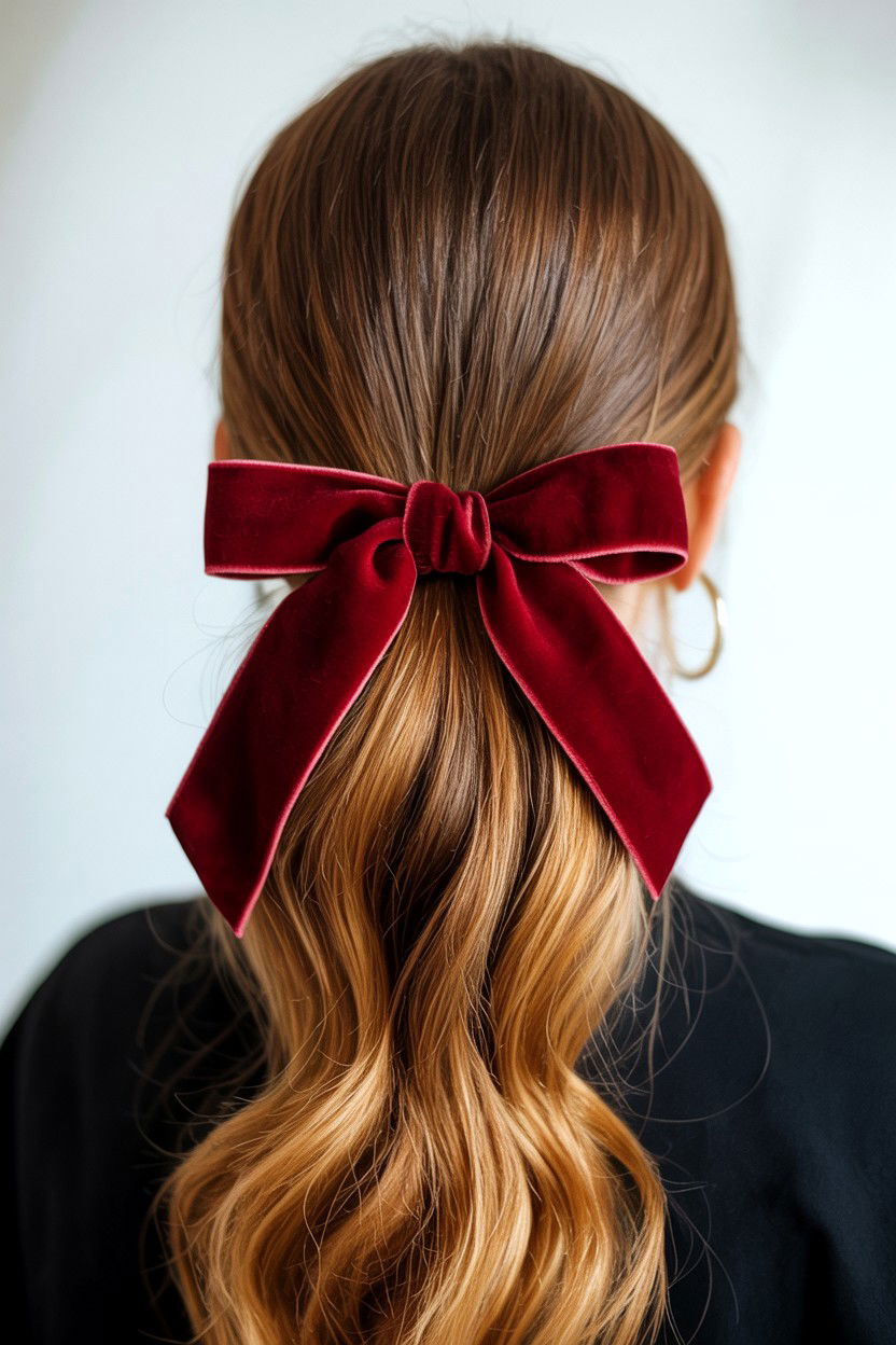 Velvet Bow High Ponytail - 25 Valentine's Day Bow Ideas