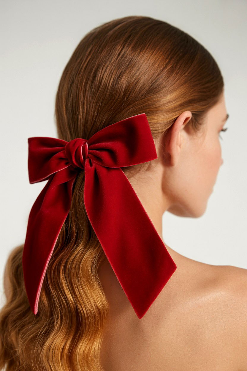 Velvet Bow Side Sweep - 25 Valentine's Day Side Swept Hair Ideas
