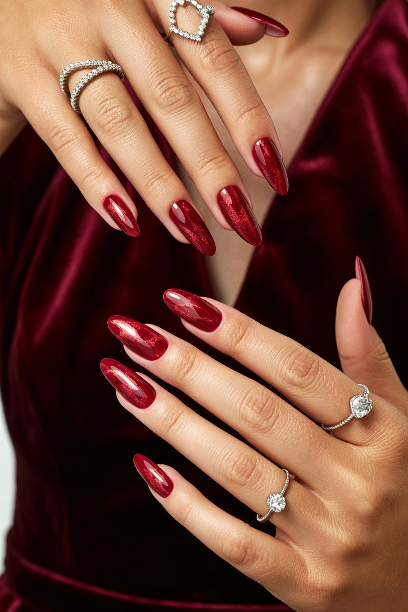 Velvet Cat Eye Nails - 25 Valentine's Day Almond Nail Ideas