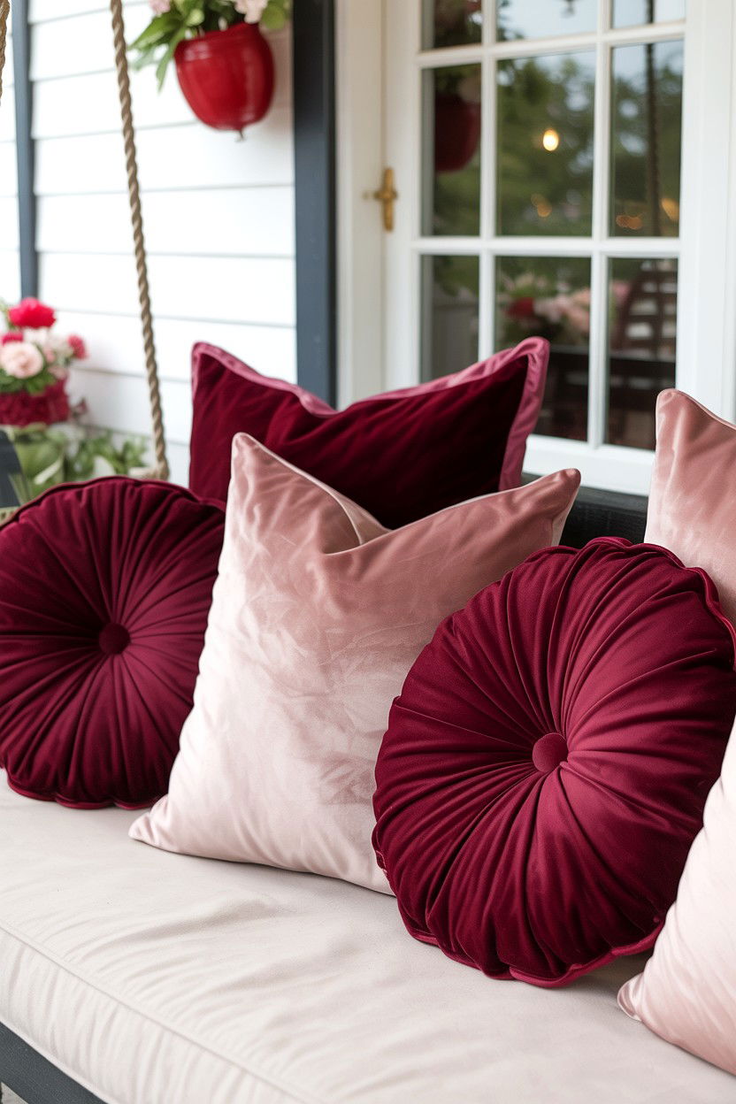 Velvet Cushion Decor - 25 Valentine's Day Porch Swing Ideas