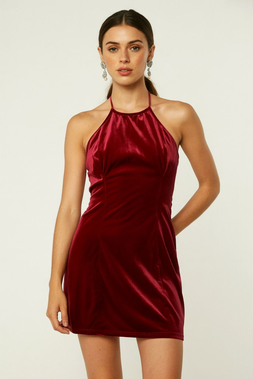 Velvet Halter Dress - 25 Valentine's Day Velvet Outfit Ideas
