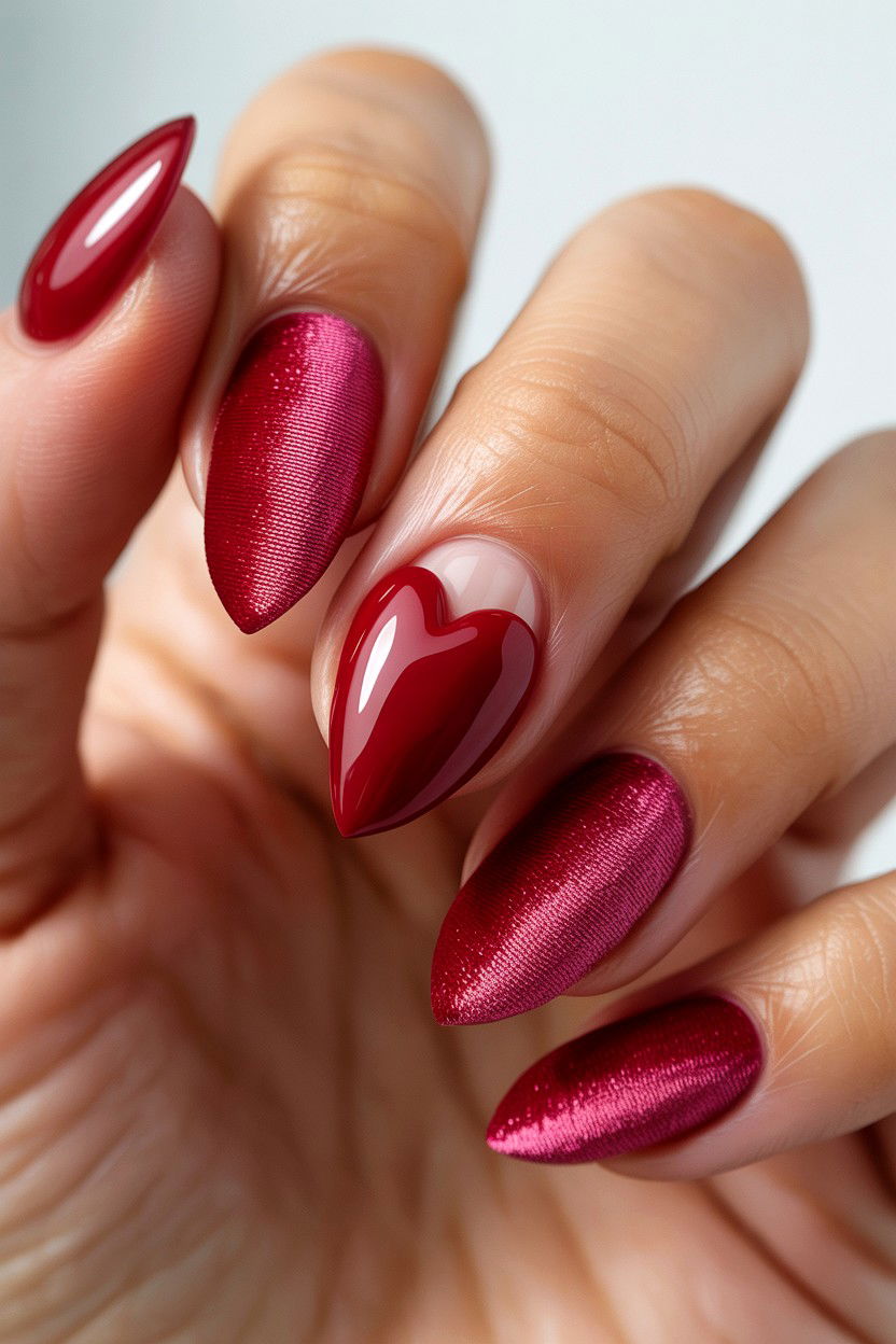 Velvet Heart Nails - 25 3D Valentine's Day Nail Art Ideas