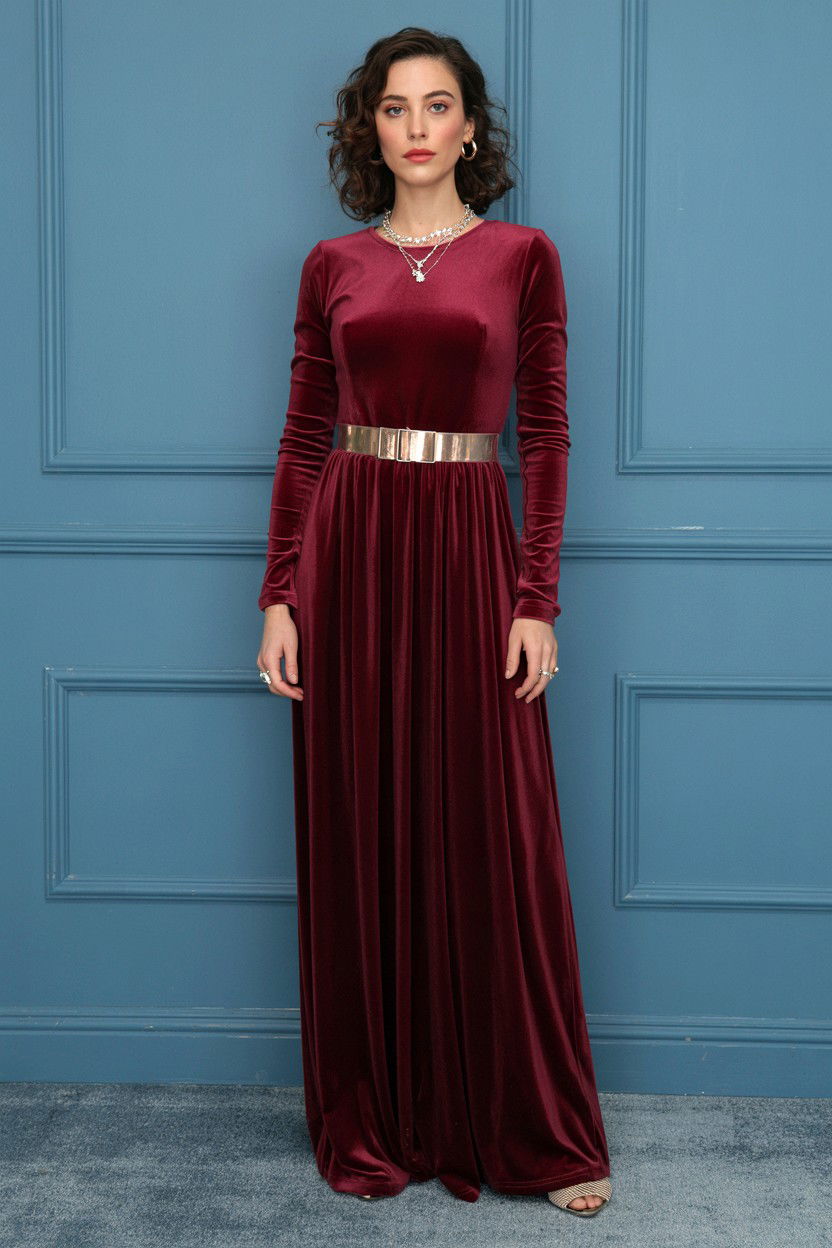 Velvet Long Sleeve Dress - 25 Valentine's Day Velvet Outfit Ideas