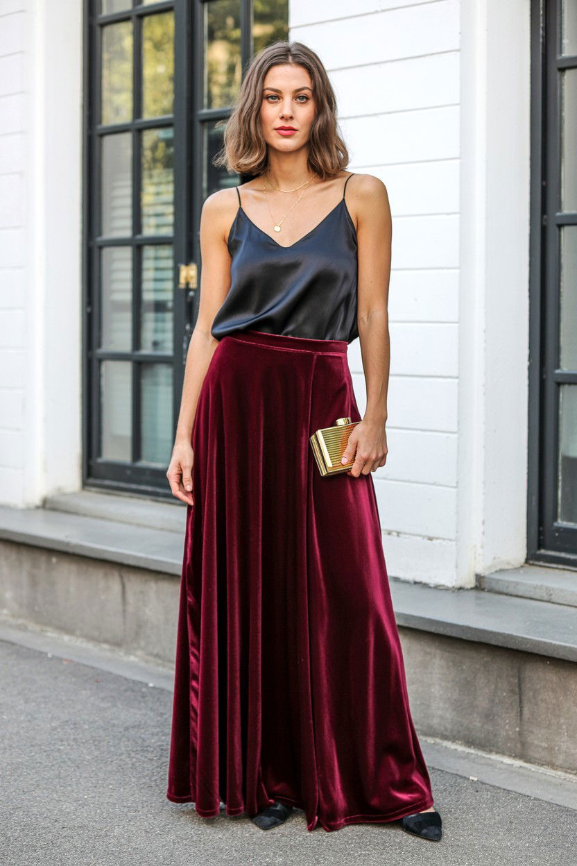 Velvet Maxi Skirt - 25 Valentine's Day Skirt Outfits