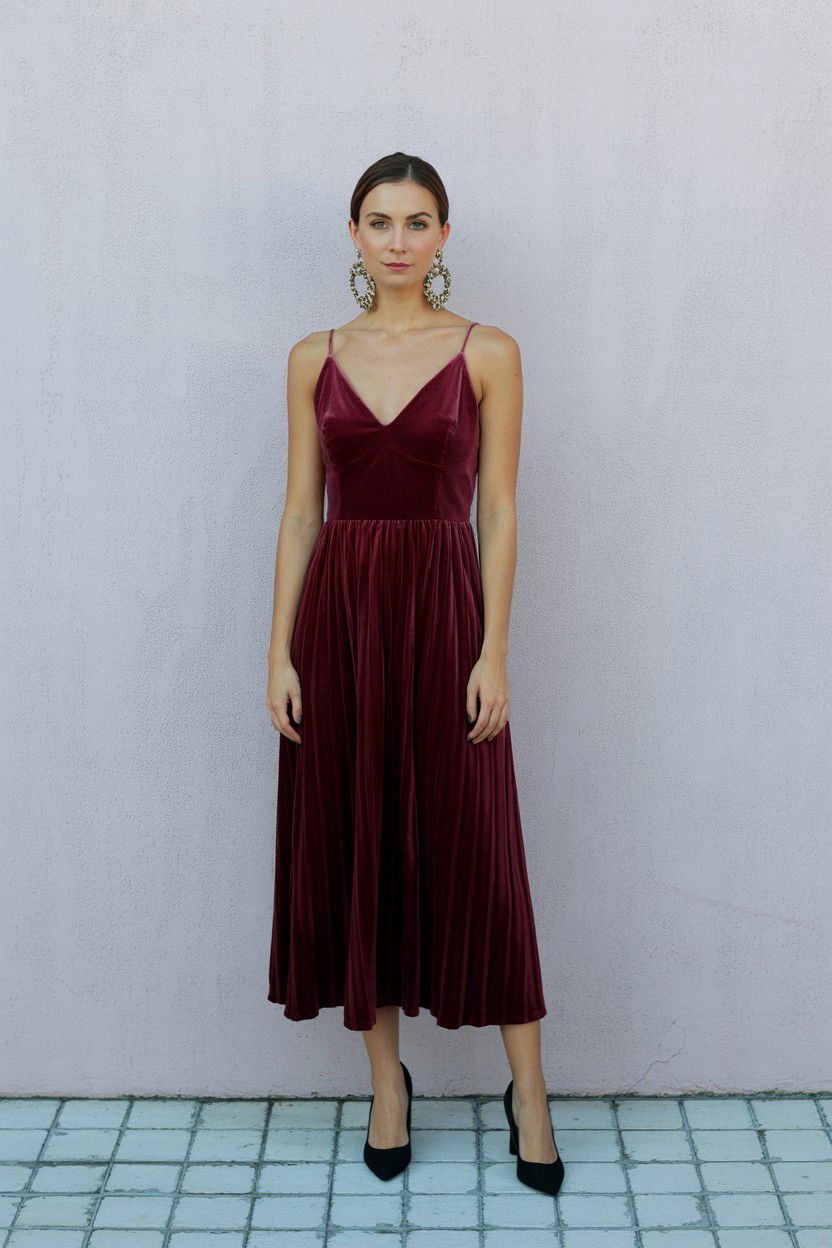 Velvet Midi Dress - 25 Valentine's Day Velvet Outfit Ideas