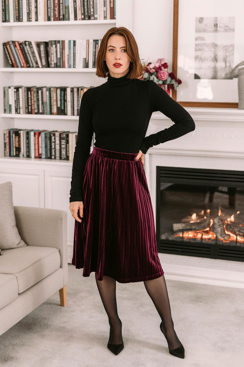 Velvet Midi Skirt - 25 Valentine's Day Winter Outfits