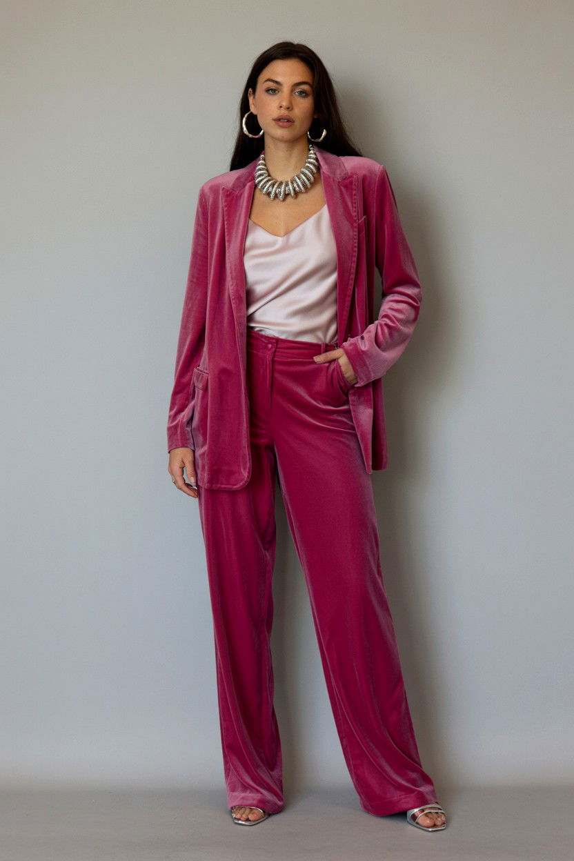 Velvet Pants Suit - 25 Valentine's Day Velvet Outfit Ideas