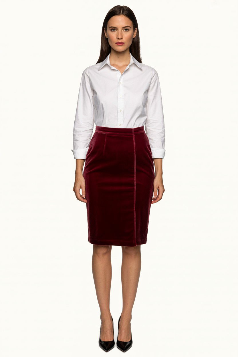 Velvet Pencil Skirt - 25 Valentine's Day Velvet Outfit Ideas