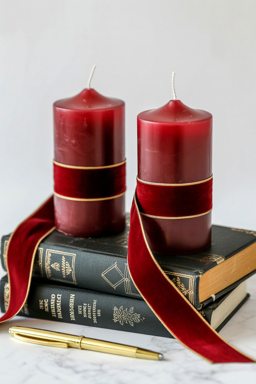 Velvet Pillar Candles - 25 Valentine's Day Pillar Candle Ideas