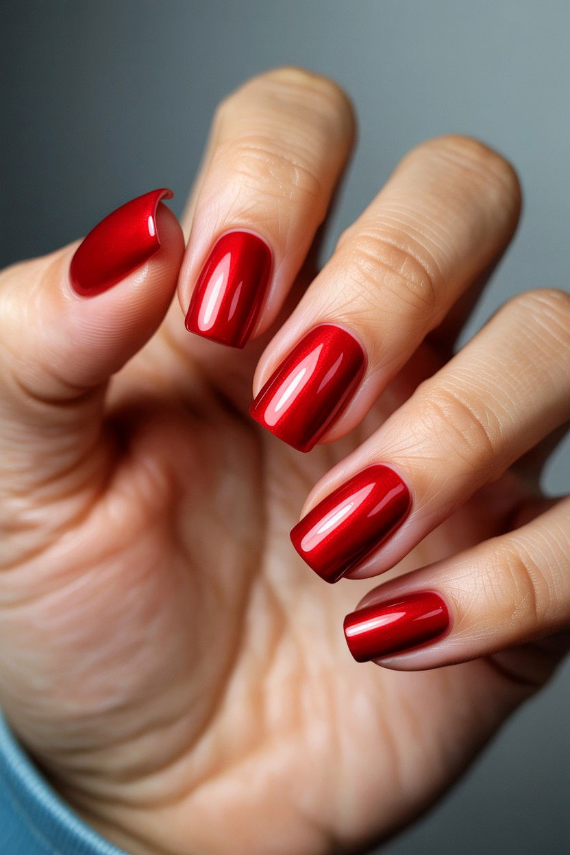 Velvet Red Cat Eye Pedicure - 25 Valentine's Day Toe Nail Ideas