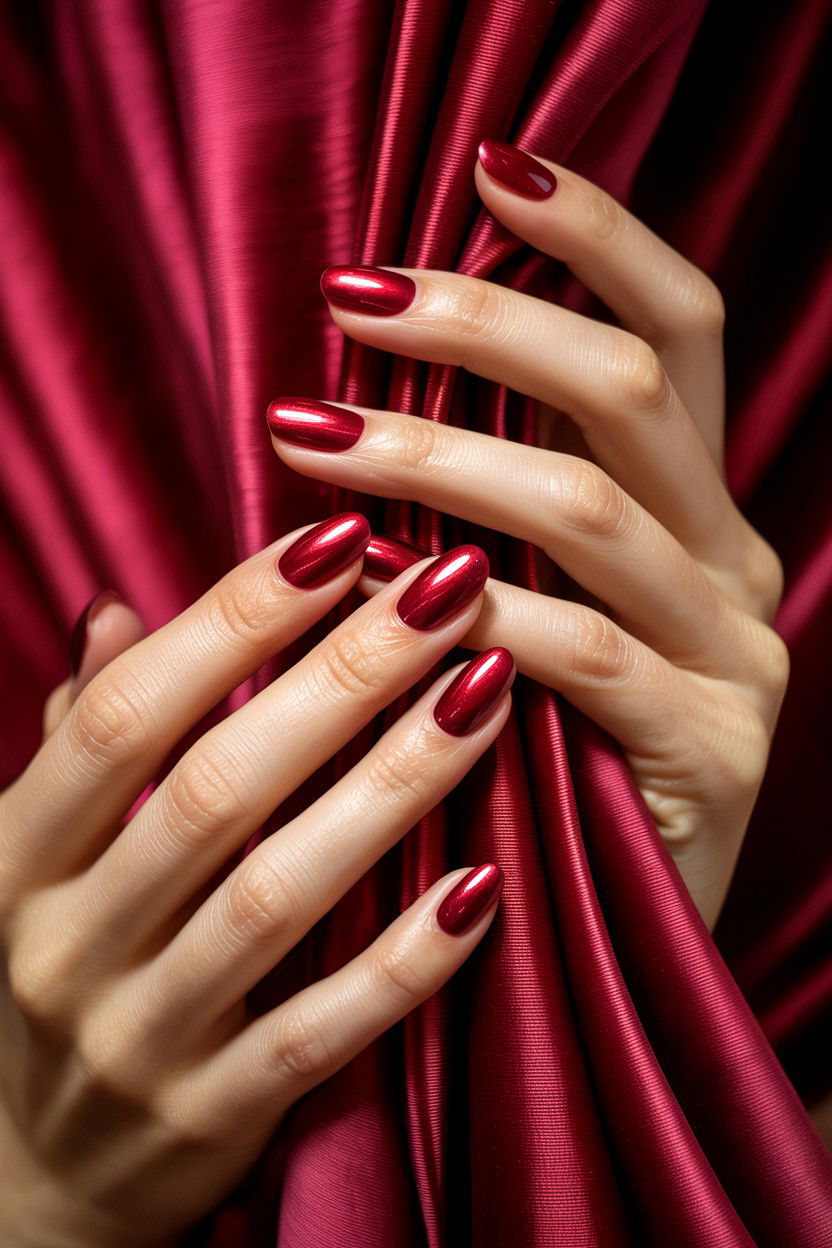 Velvet Red Nails - 25 Gel Valentine's Day Nail Ideas