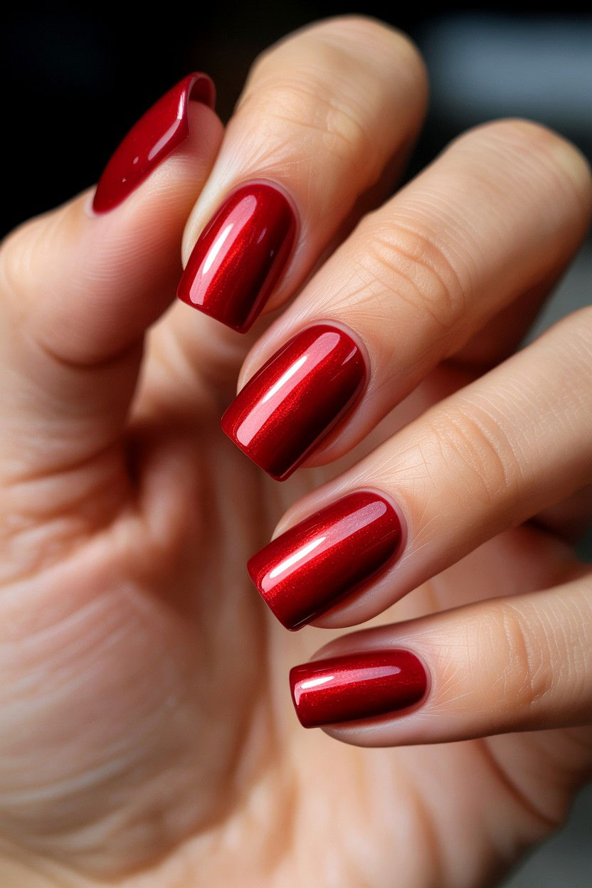 Velvet Red Square Nails - 25 Valentine's Day Square Nail Ideas