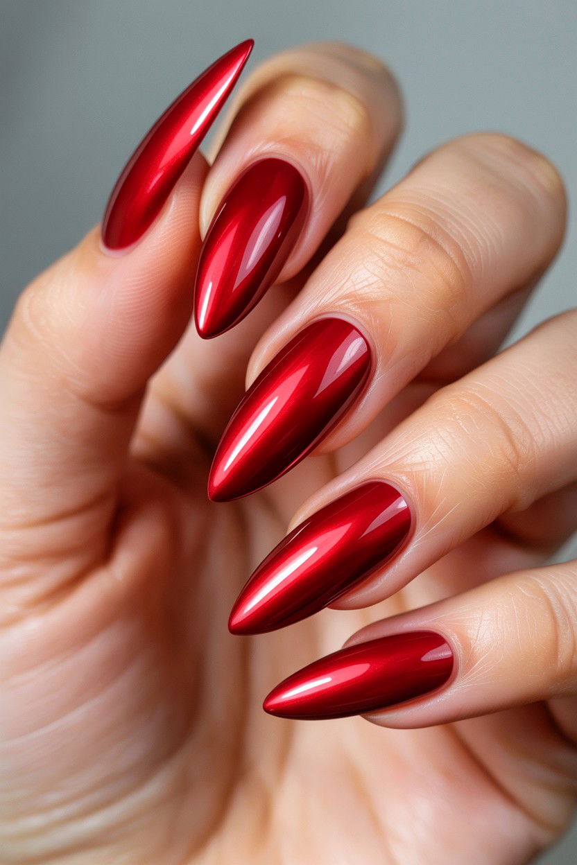 Velvet Red Stiletto - 25 Valentine's Day Stiletto Nail Ideas