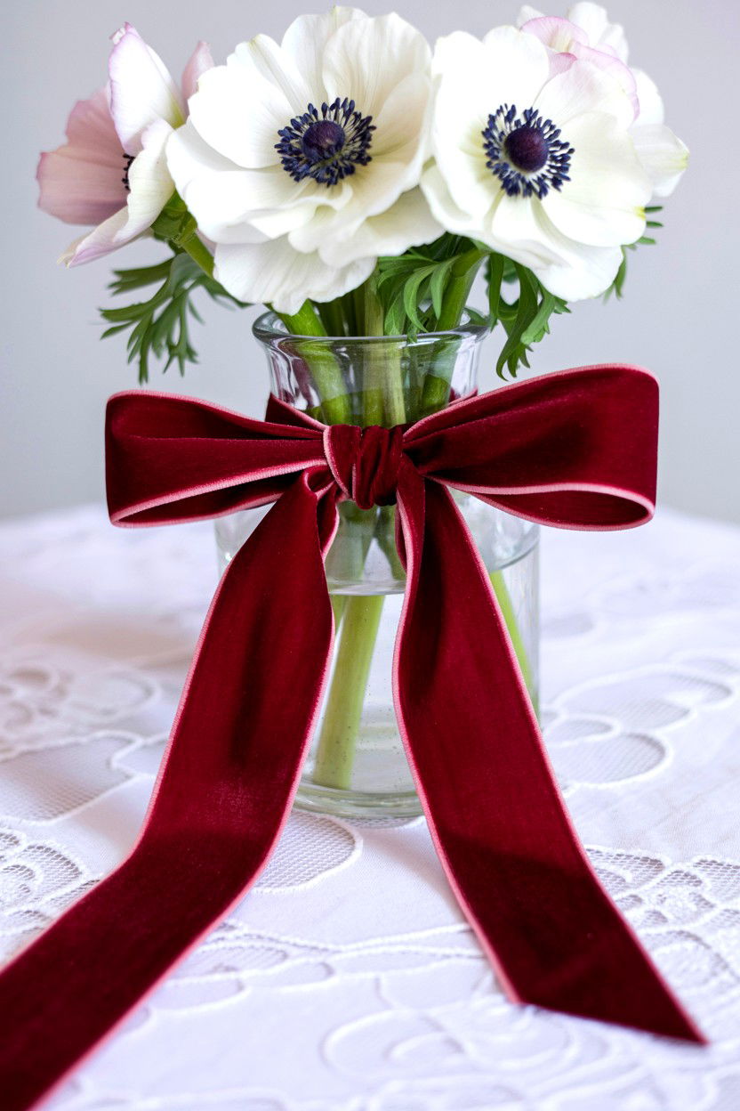 Velvet Ribbon Accent - 25 Valentine's Day Table Centerpiece Ideas