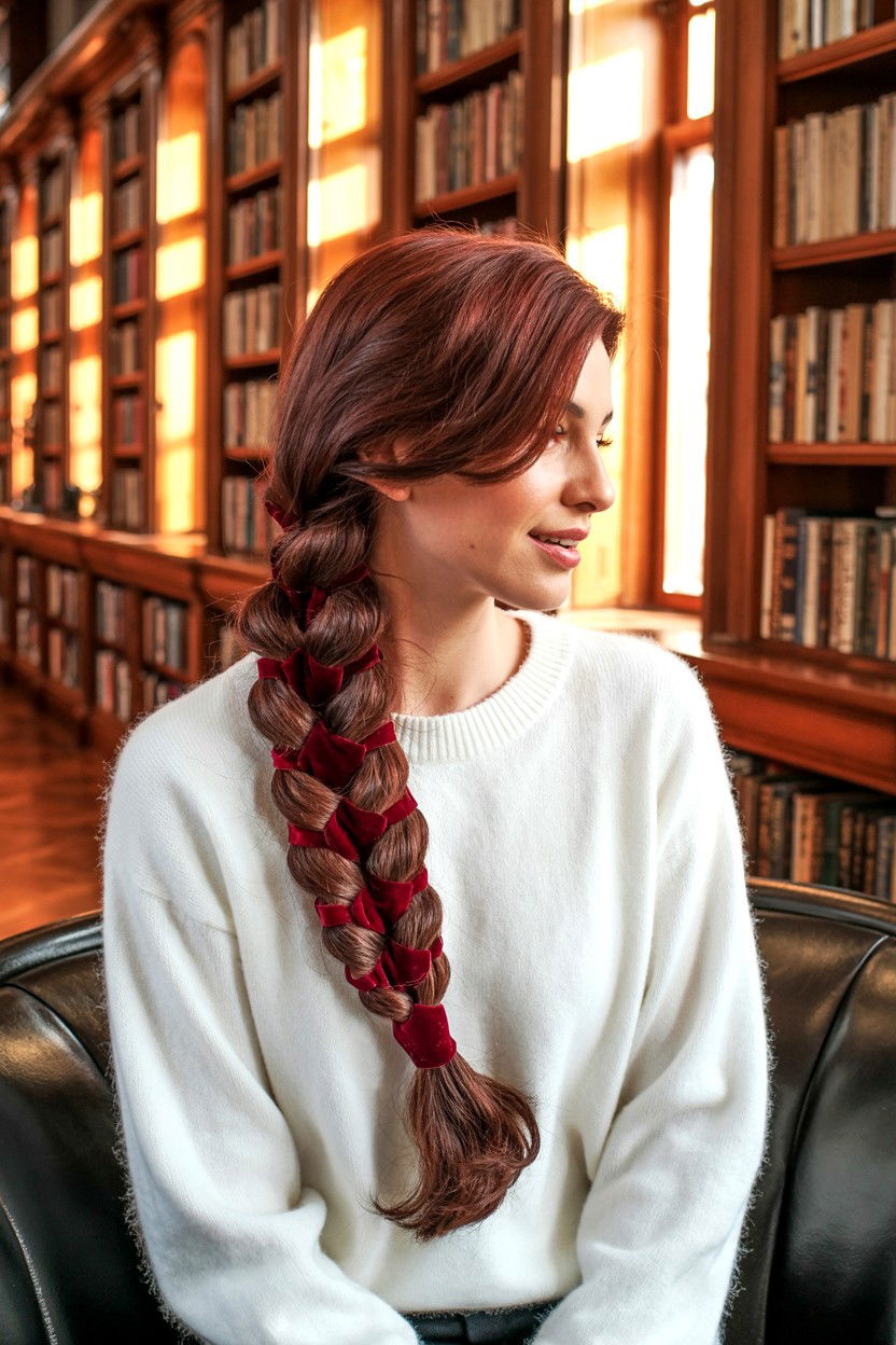 Velvet Ribbon Braid - 25 Elegant Valentine's Day Hairstyles