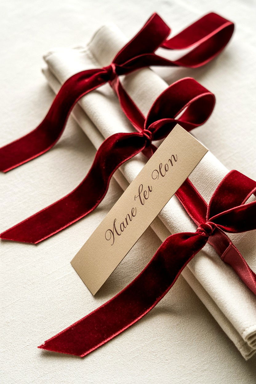 Velvet Ribbon Menu Tie - 25 Valentine's Day Place Card Ideas