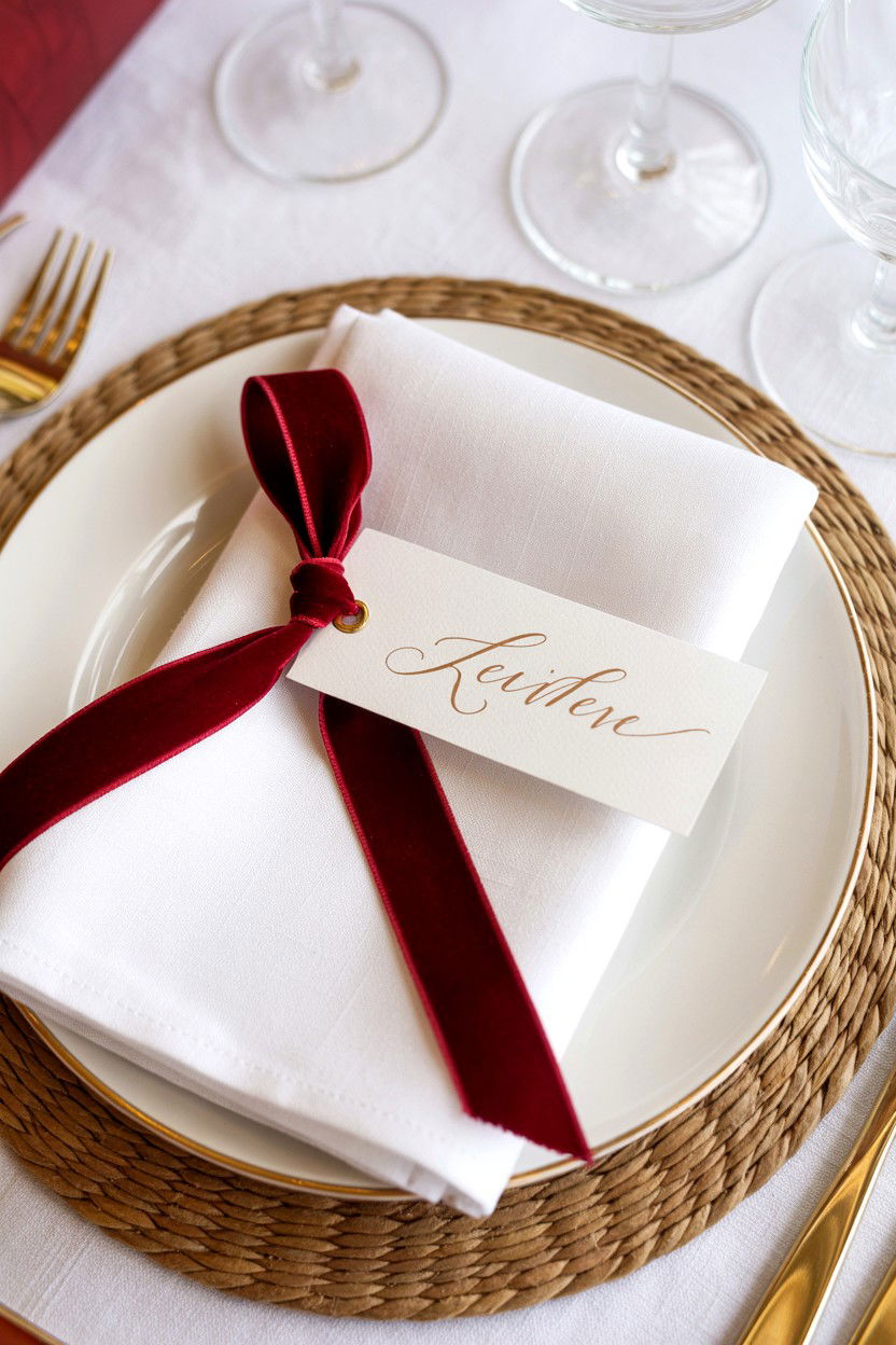Velvet Ribbon Place Cards - 25 Valentine's Day Reception Ideas