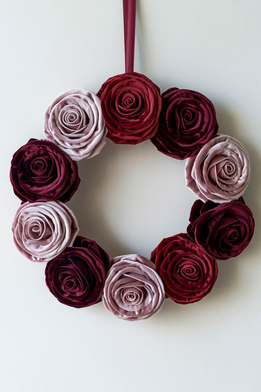 Velvet Rose Wreath - 25 Rose Valentine's Day Wreath Ideas