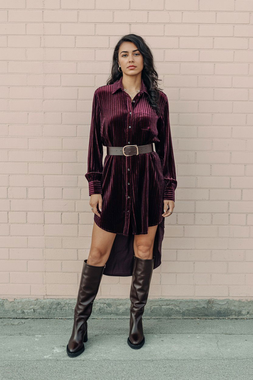 Velvet Shirt Dress - 25 Valentine's Day Velvet Outfit Ideas