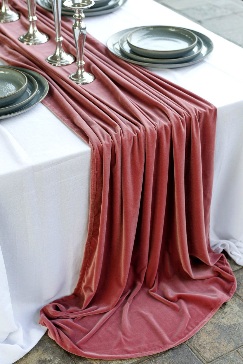 Velvet Table Runner - 25 Romantic Table Setting Ideas