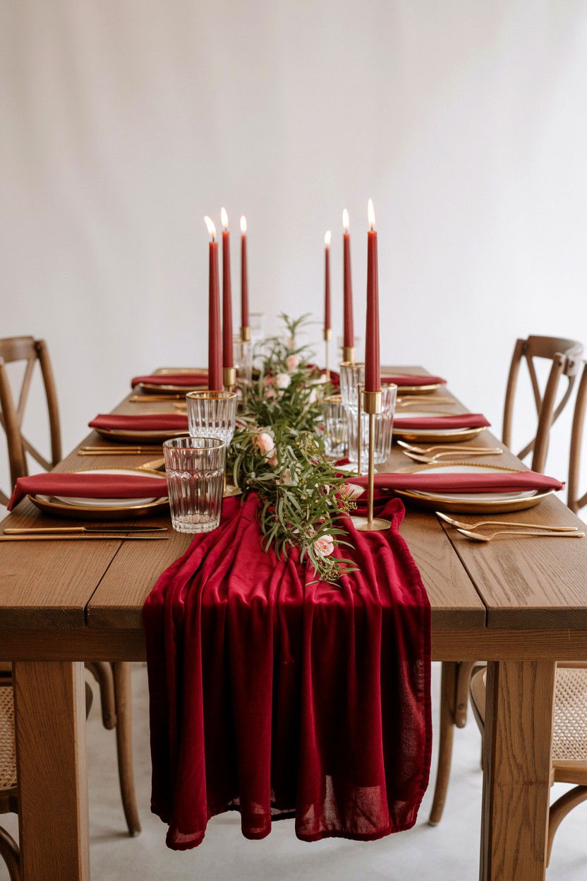Velvet Table Runner - 25 Valentine's Day Wedding Decor Ideas
