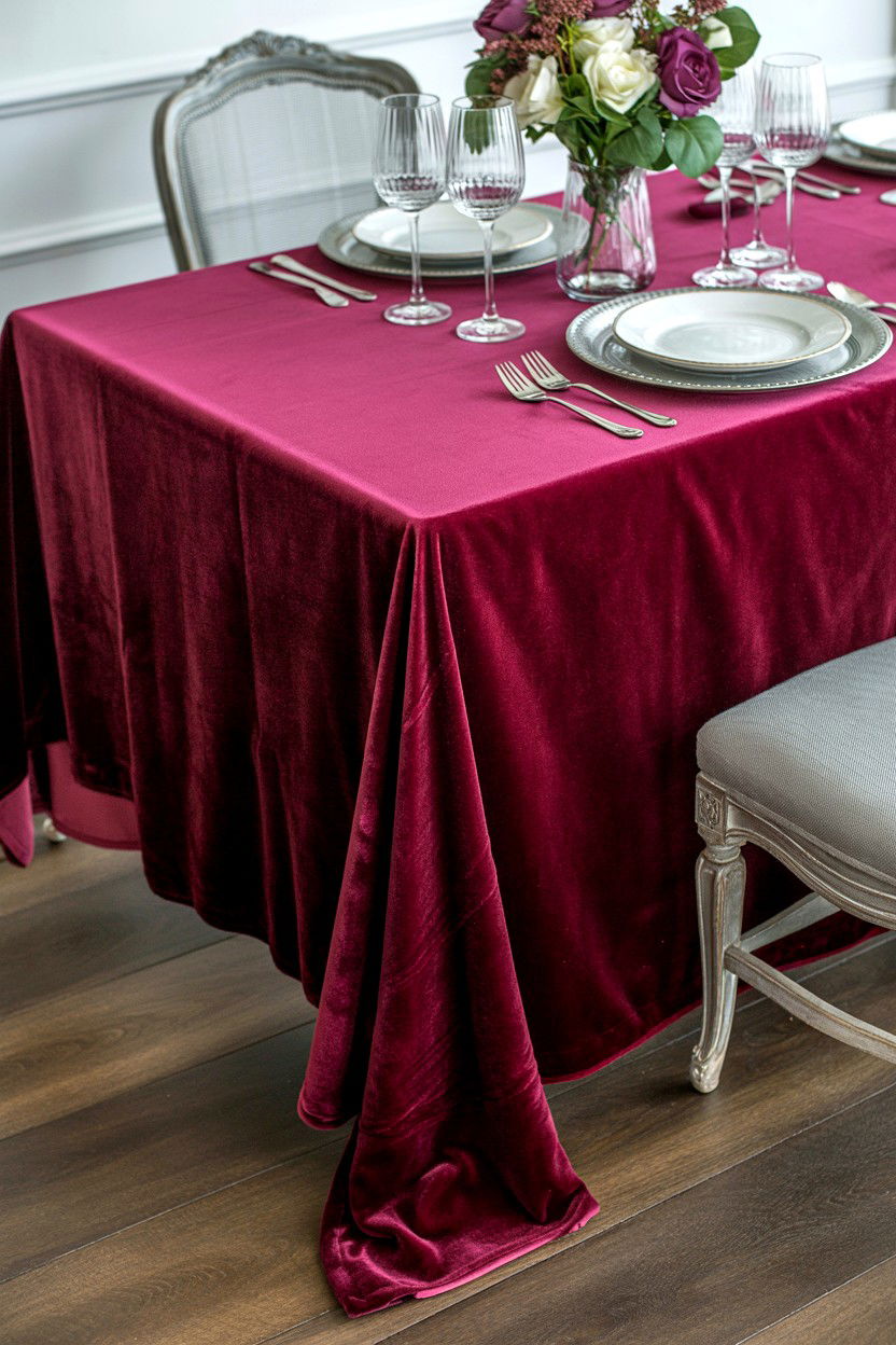 Velvet Tablecloth - 25 Valentine's Day Dinner Table Ideas