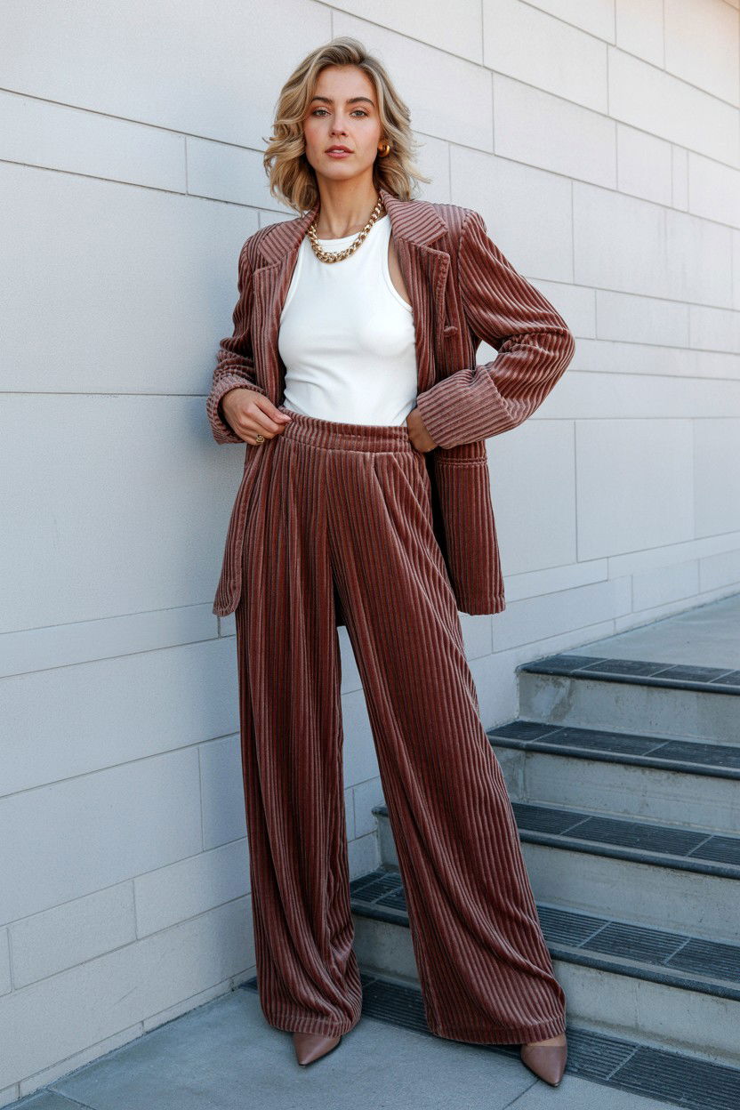 Velvet Wide Leg Pants - 25 Valentine's Day Velvet Outfit Ideas
