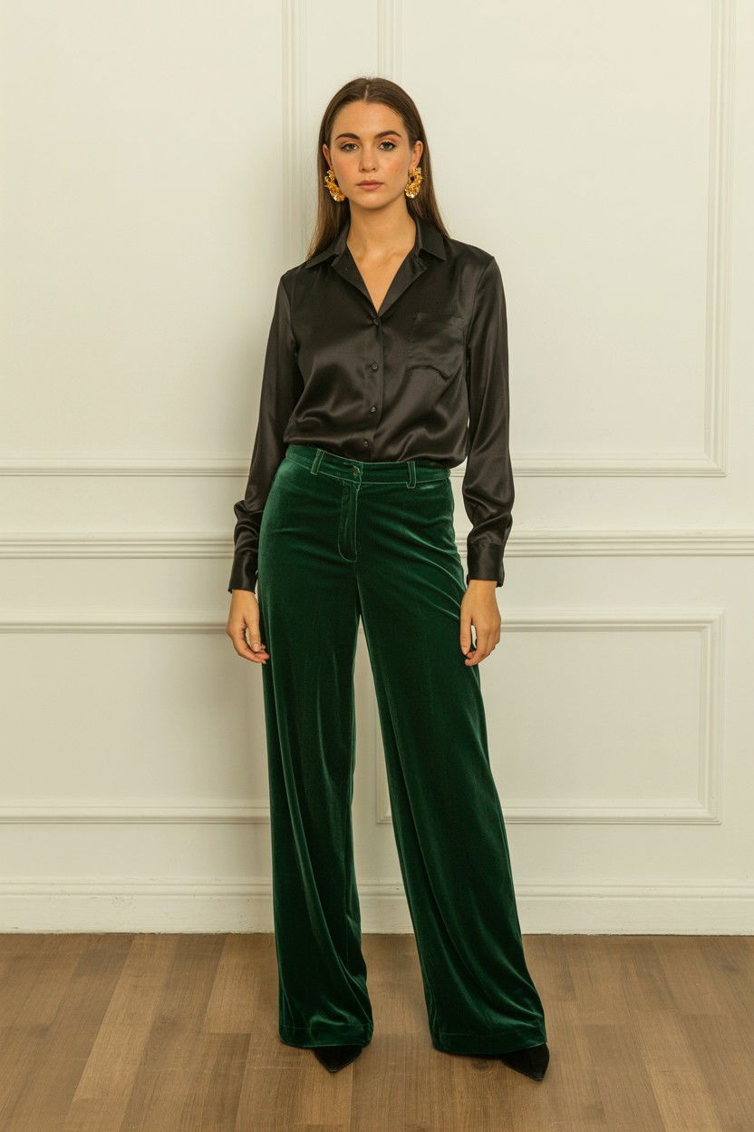 Velvet Wide Leg Trousers - 25 Valentine's Day Boho Outfits