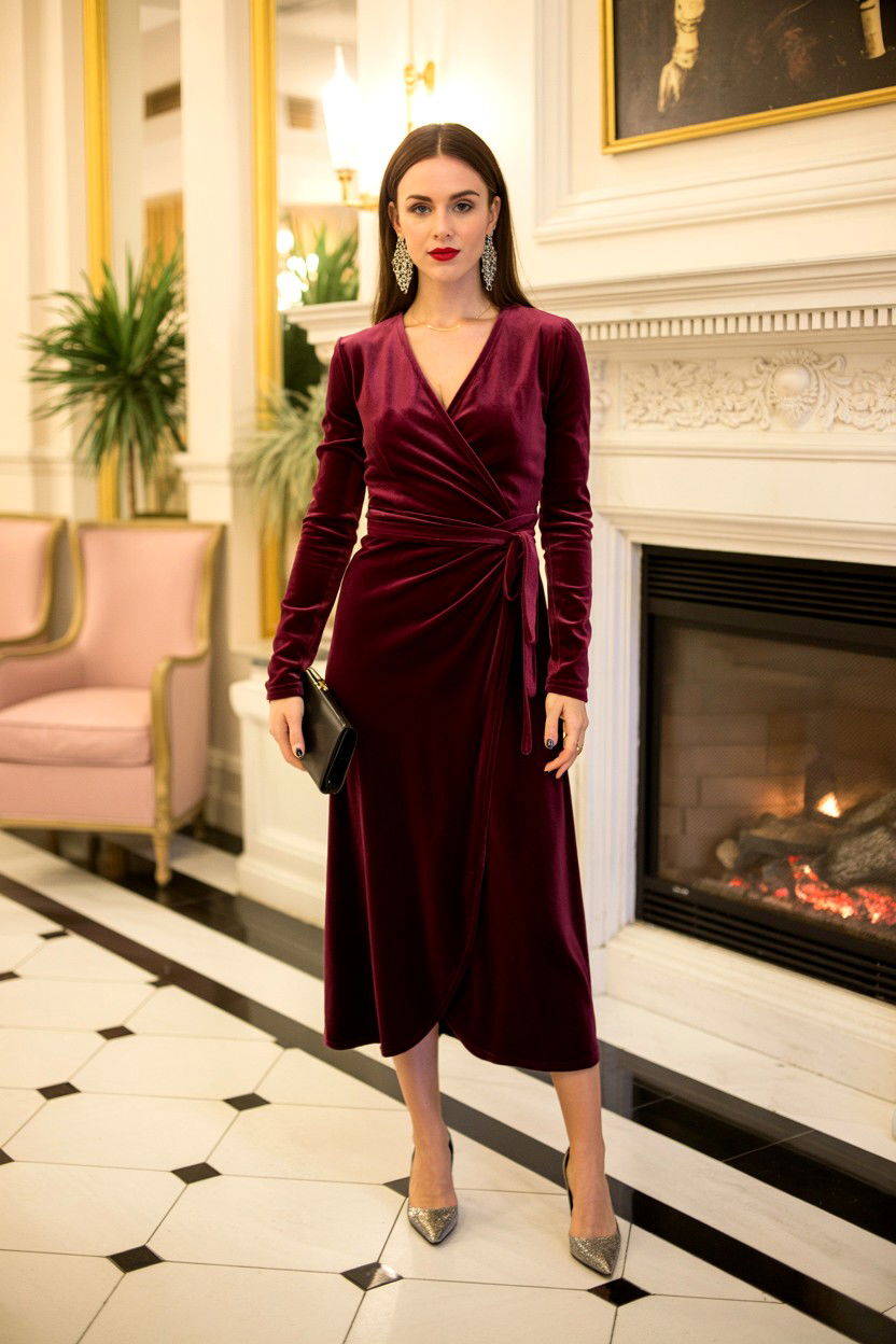 Velvet Wrap Dress - 25 Cheap Valentine's Day Outfit Ideas